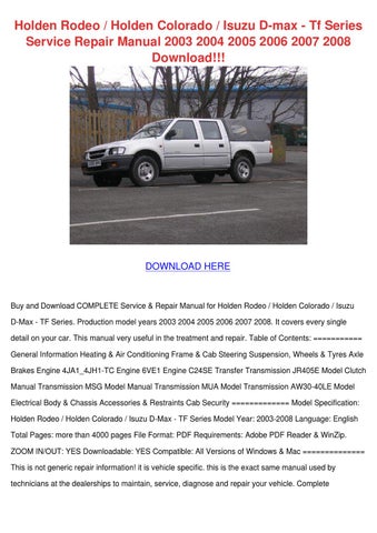 download Holden ColoradoRodeo workshop manual