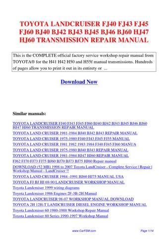 download Toyota H41 H42 H50 H55F Gearbox transmission workshop manual